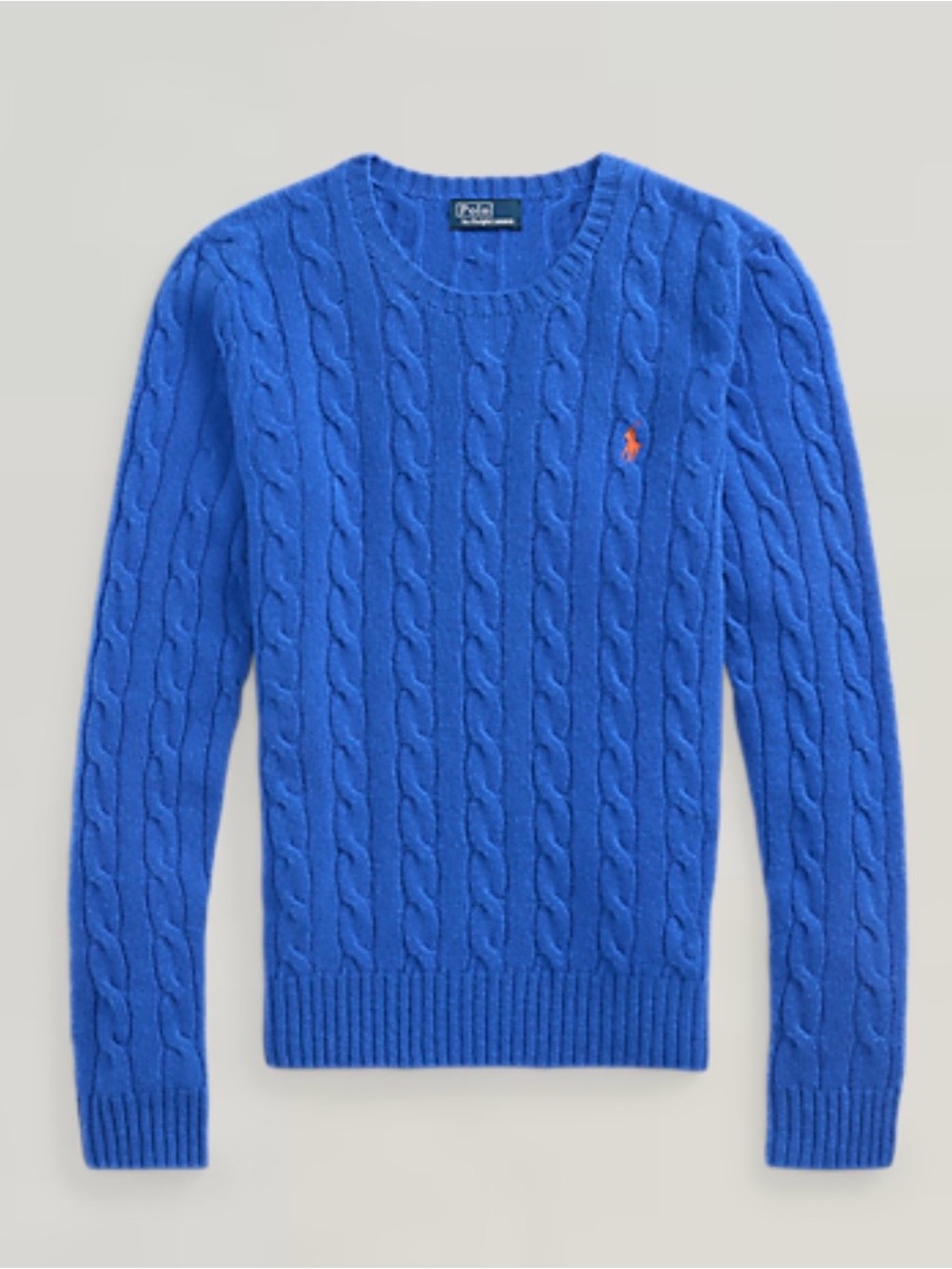 NWT Polo Ralph Lauren Blue Cable Knit Wool Cashmere Sweater Women’s M Crewneck